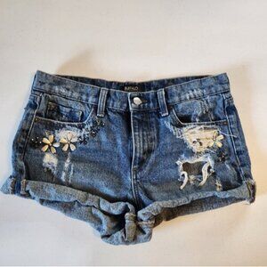 Buffalo David Bitton Blue Jean Shorts with Floral Accents